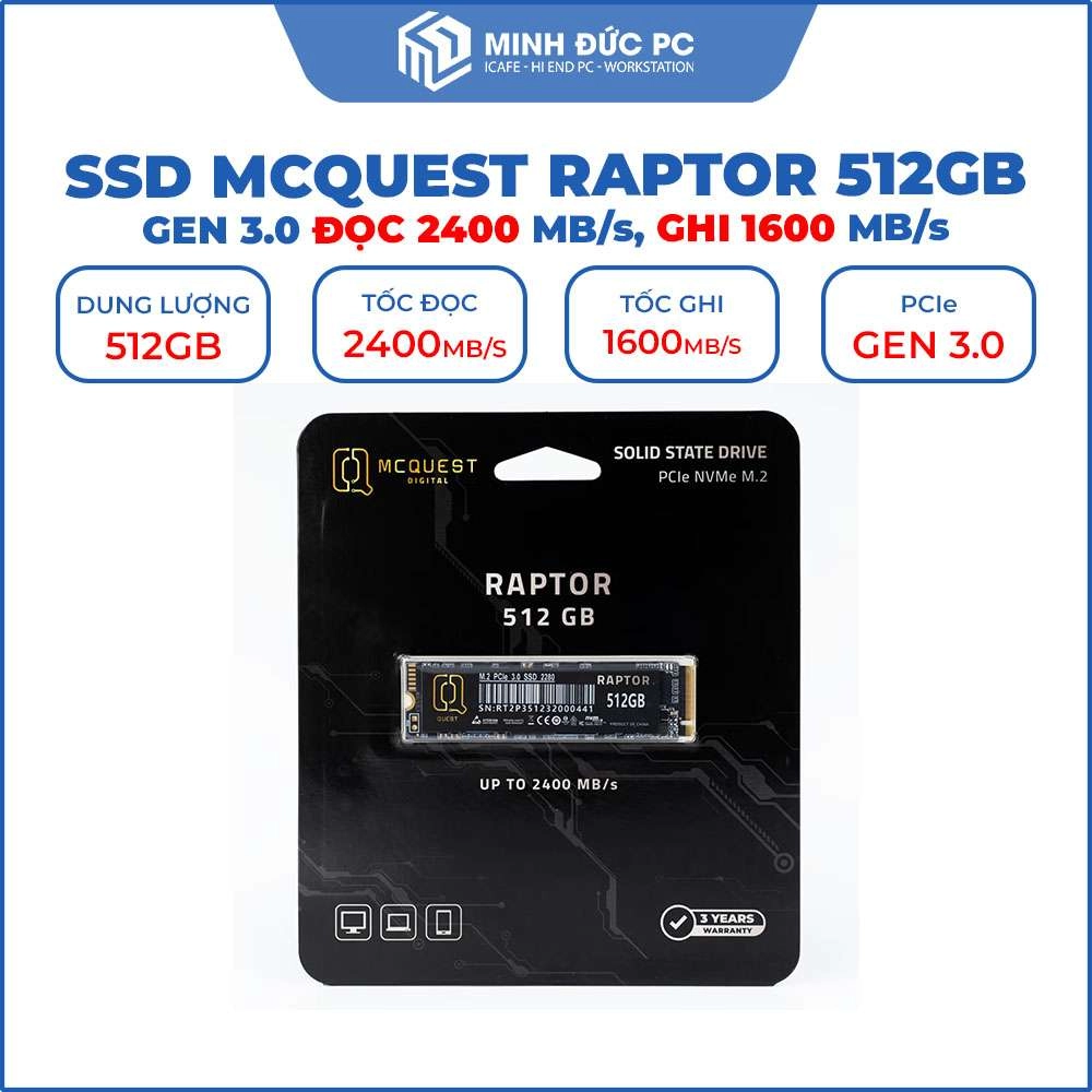 Hình ảnh Ổ cứng SSD MCQUEST RAPTOR 512GB M.2 NVMe (PCIe 3.0 x4, Đọc 2400MB/s, Ghi 1600MB/s)